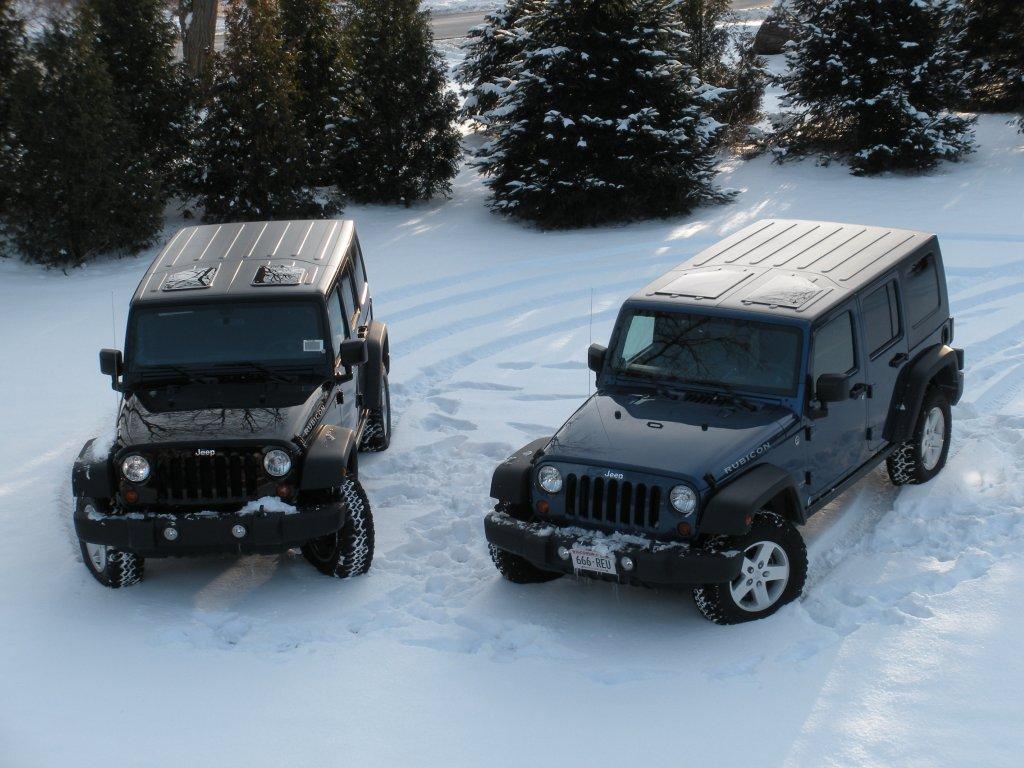 Jeep Wranglers in snow